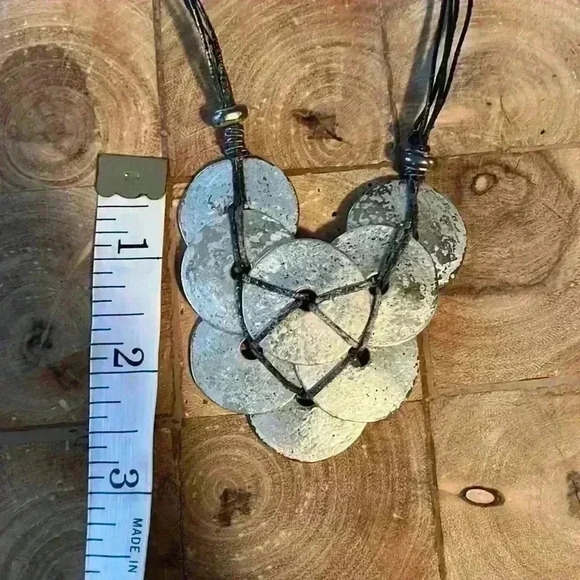 Silver Overlapping Circles Rustic Necklace - Picture 8 of 10